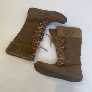 Rocket Dog Tan Lace Up Mid Calf Tan Boots Synthetic Faux Fur Sz 8 Winter Casual